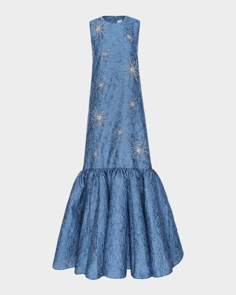 Amarice Crystal Floral Brocade Flare Gown